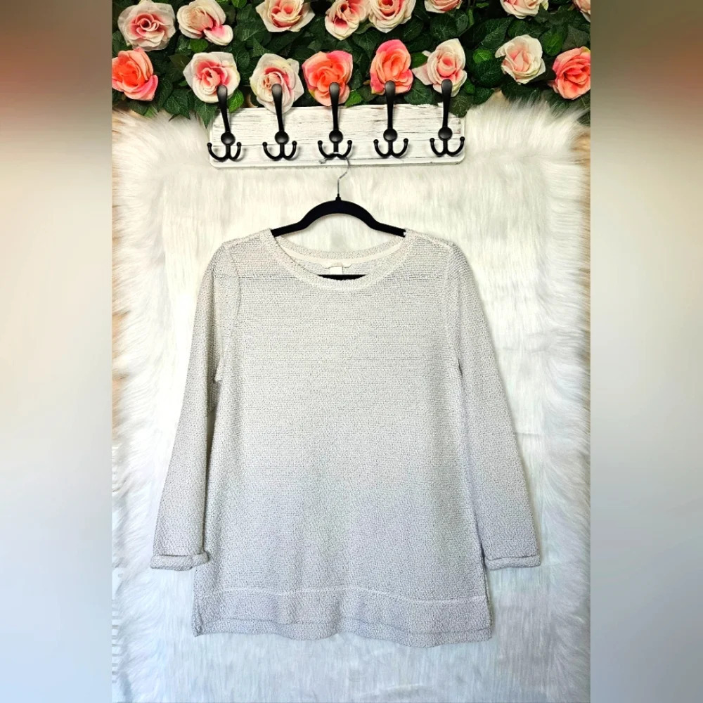H&M Classic Marled Knit Light Grey Oversized Crewneck Sweater
